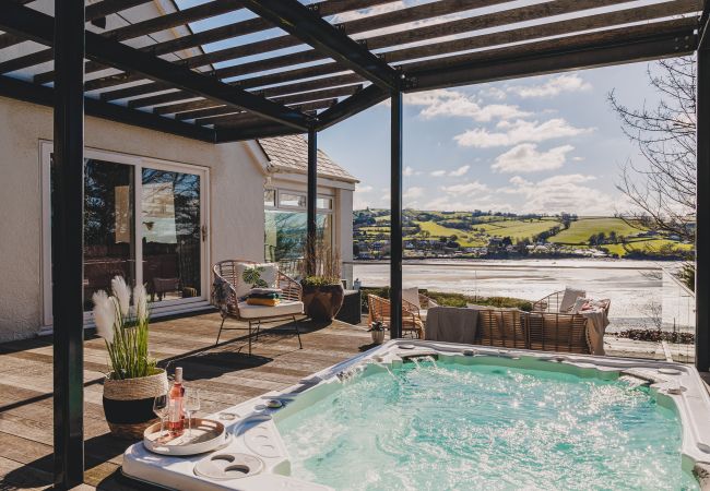 Luxury Teignmouth holiday rental with hot Tub 10-person Hydropool spa on a private deck overlooking the River Teign at a luxury Teignmouth holiday rental